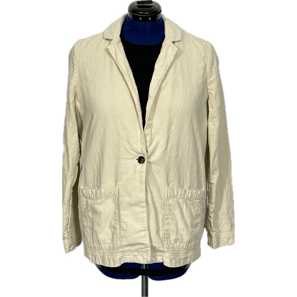 Marine Layer Blazer Cotton Single Button Large Cream Jacket Casual Coastal